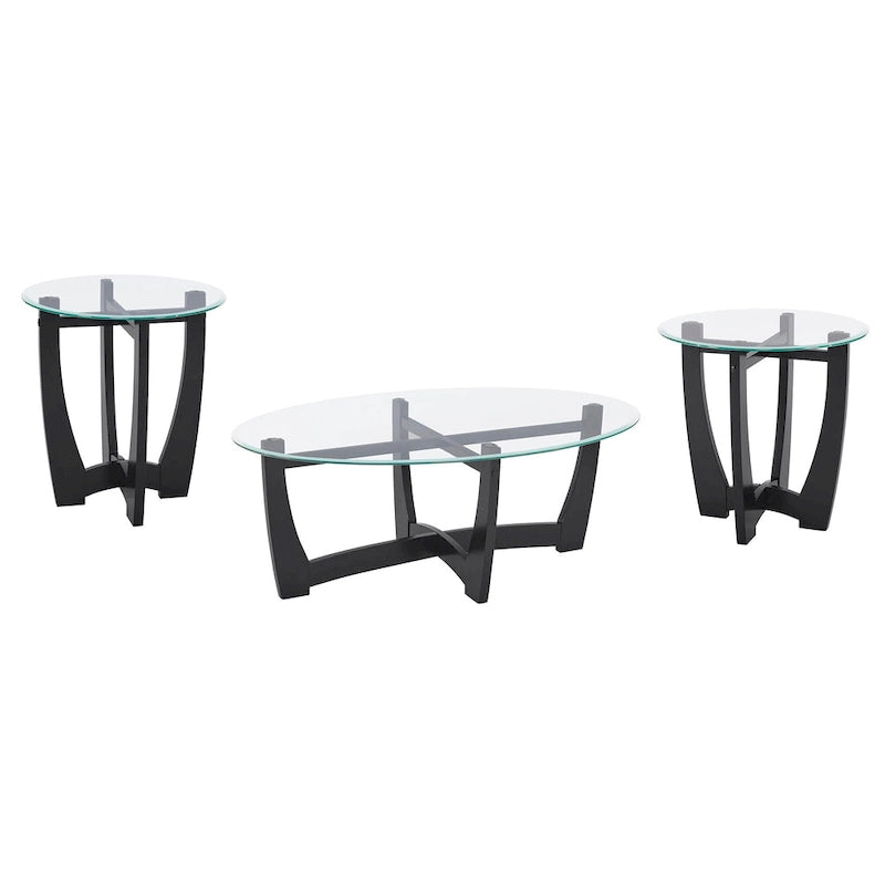 48 Inch Oval Glass Coffee Table, Black Round Coffee Table Center Table with Glass Top