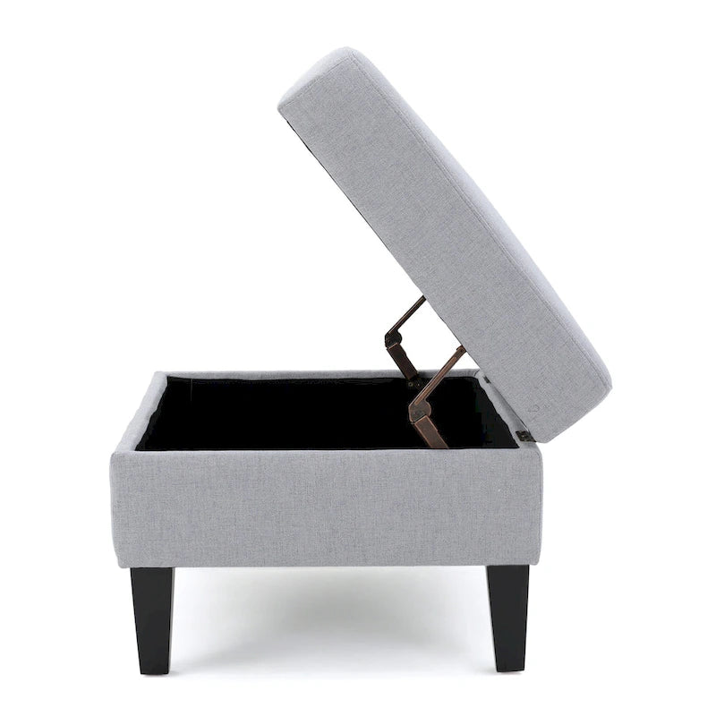 Contemporary Tufted Waffle Stitch Storage Ottoman with Birch Legs