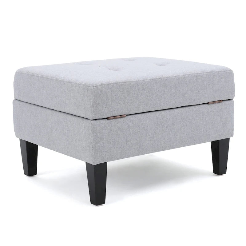 Contemporary Tufted Waffle Stitch Storage Ottoman with Birch Legs