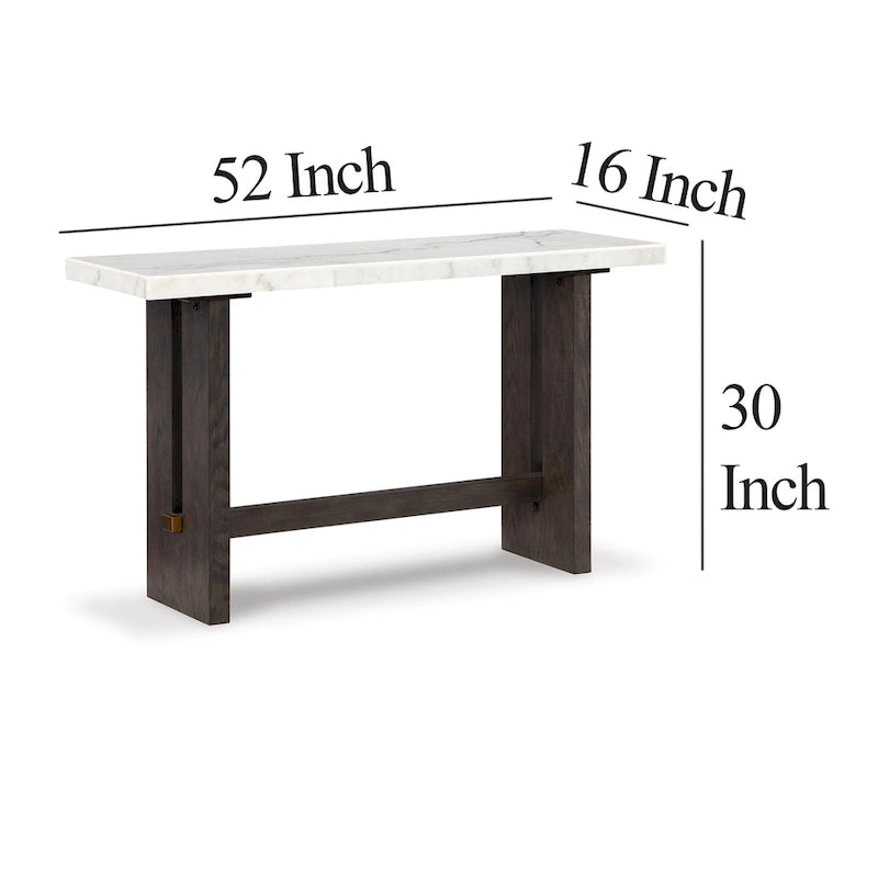 52-inch Sofa Console Table with Marble Top and Panel Legs