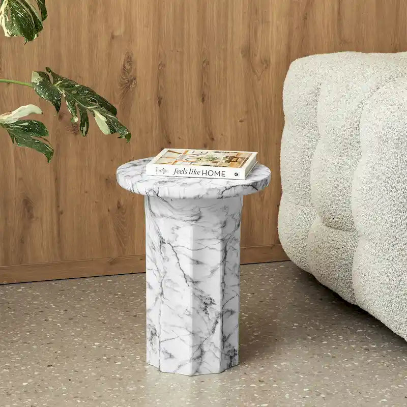 Modern Faux Marble Round Side Table, 20.75H