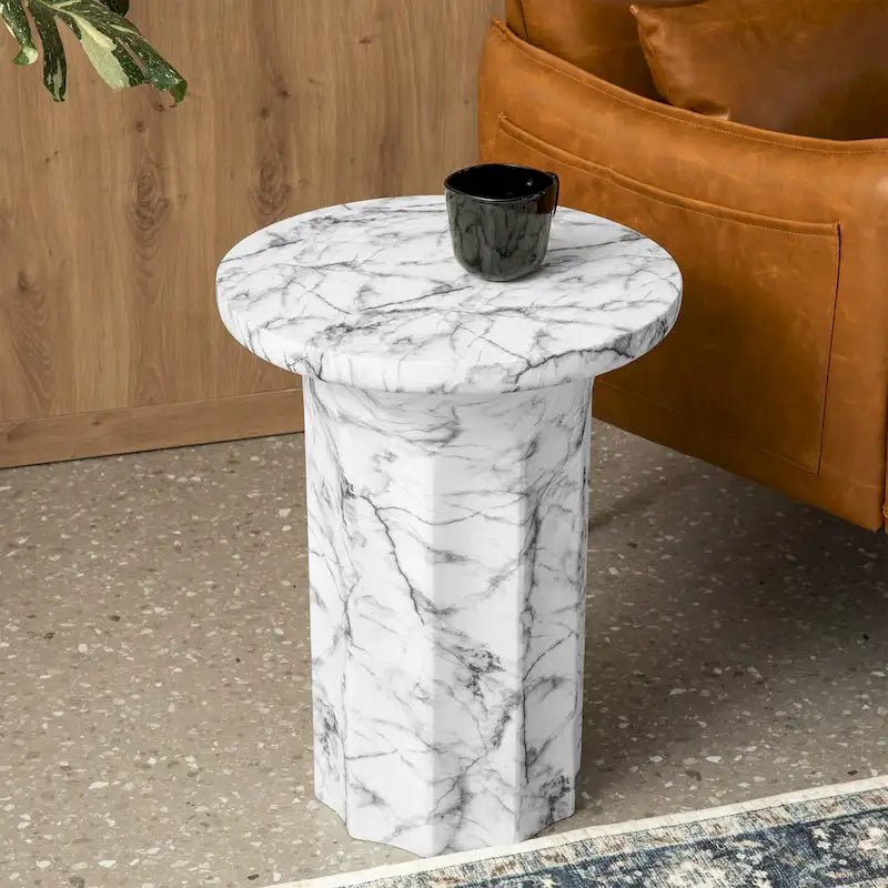 Modern Faux Marble Round Side Table, 20.75H