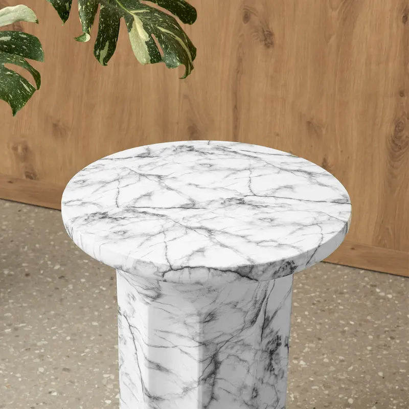 Modern Faux Marble Round Side Table, 20.75H