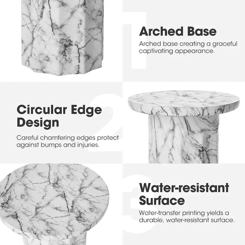 Modern Faux Marble Round Side Table, 20.75H