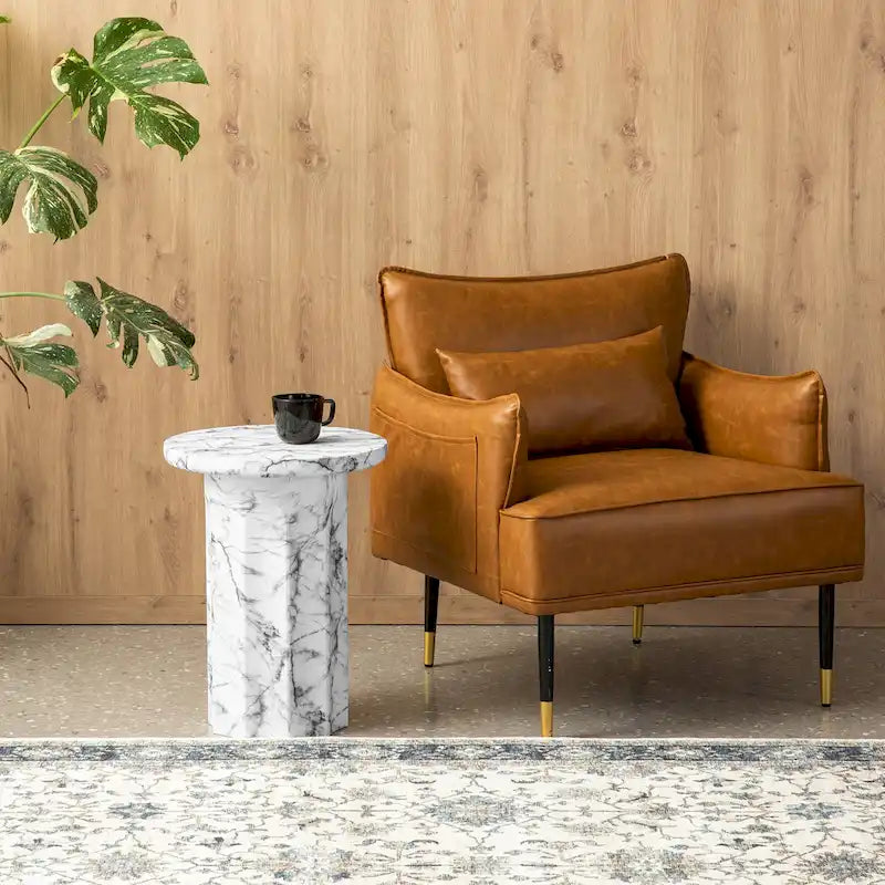 Modern Faux Marble Round Side Table, 20.75H