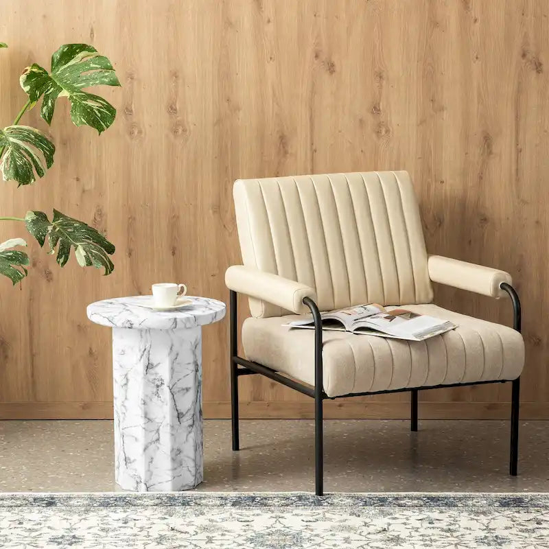 Modern Faux Marble Round Side Table, 20.75H