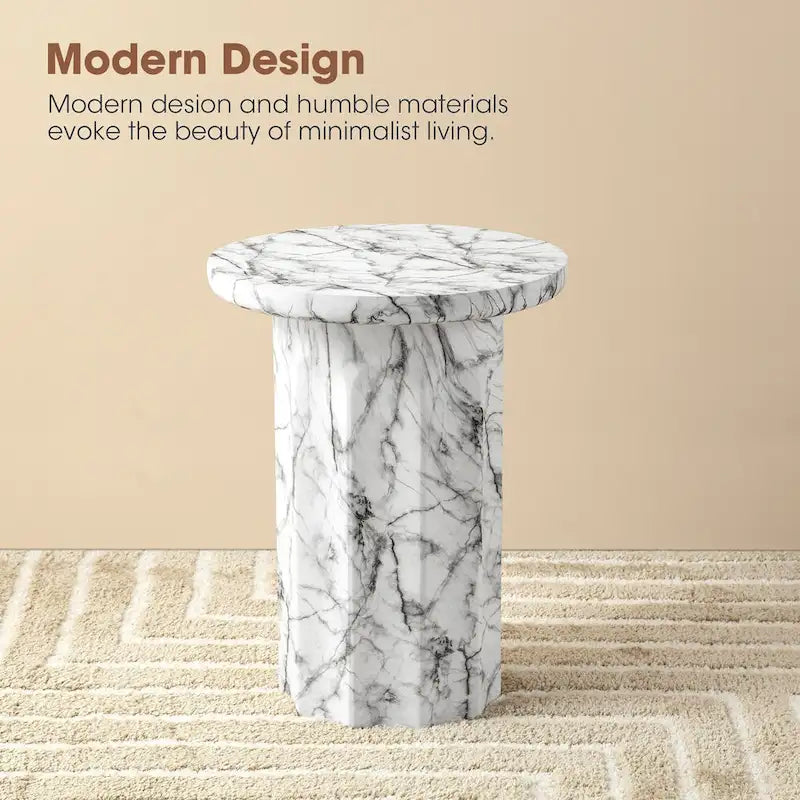 Modern Faux Marble Round Side Table, 20.75H