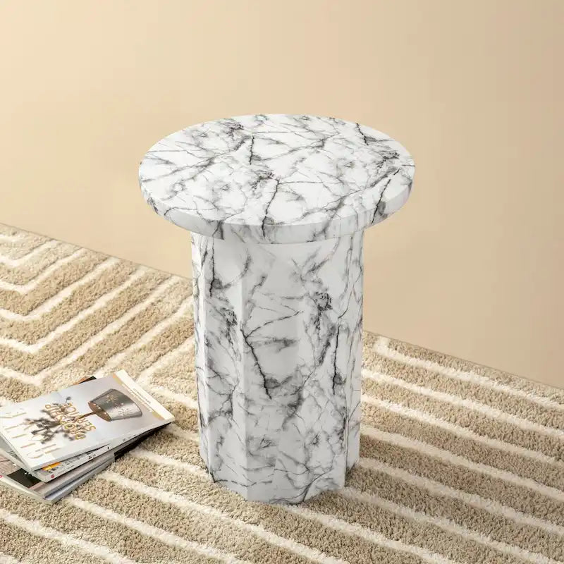 Modern Faux Marble Round Side Table, 20.75H