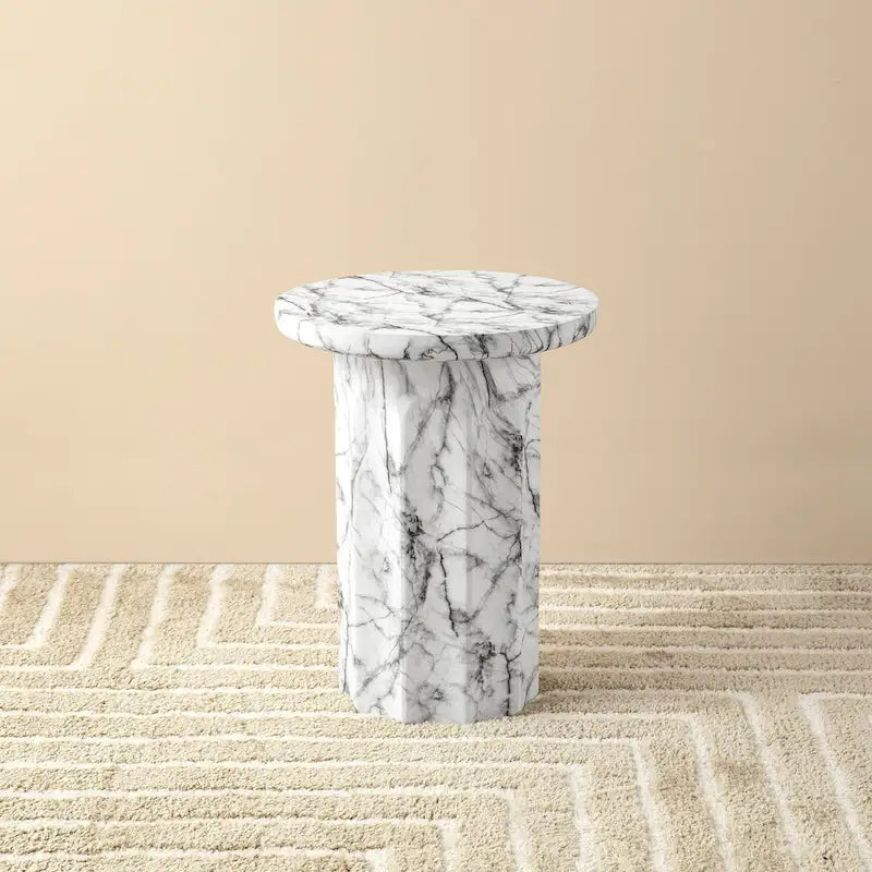 Modern Faux Marble Round Side Table, 20.75H