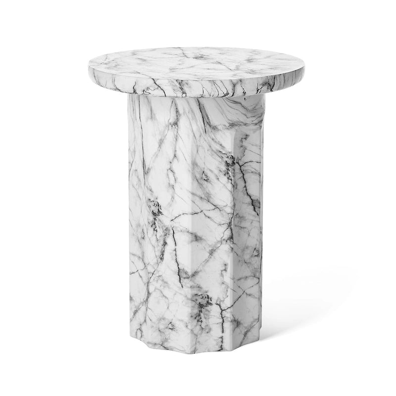 Modern Faux Marble Round Side Table, 20.75H