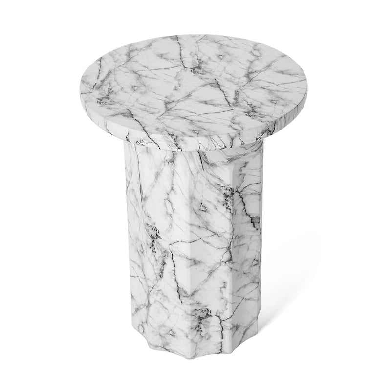 Modern Faux Marble Round Side Table, 20.75H
