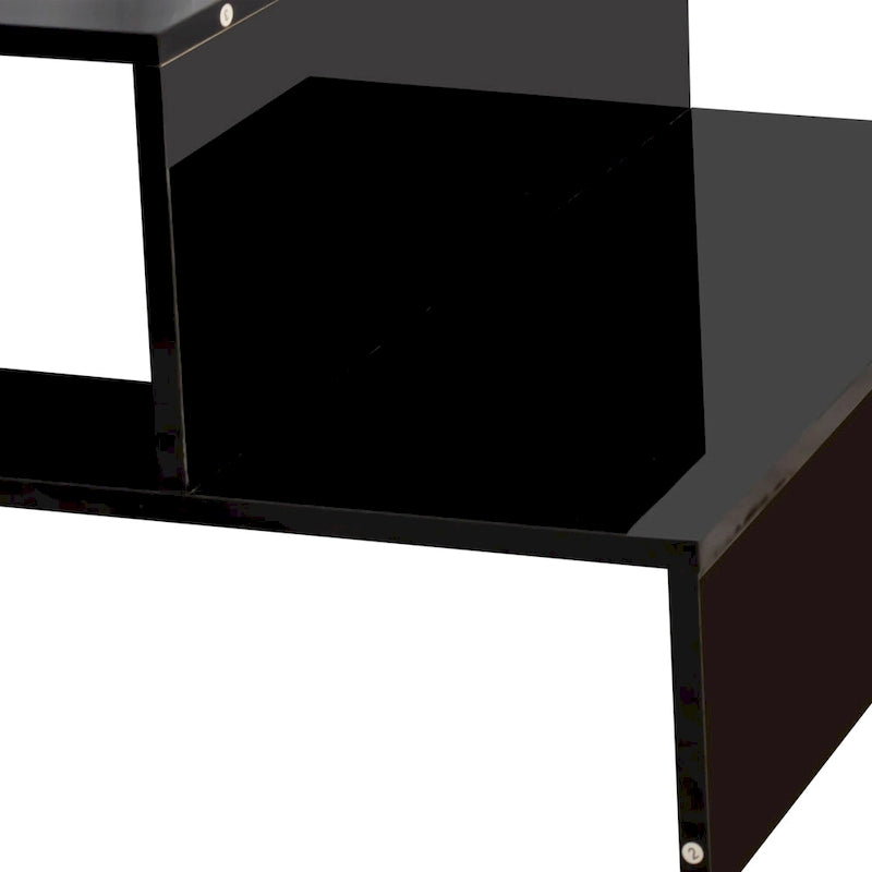 Modern Minimalist Stylish Coffee Table Double Layer Coffee Table with Open Storage, for Living Room, Black
