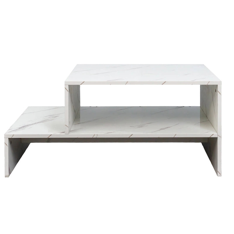 Modern Minimalist Stylish Coffee Table Double Layer Coffee Table with Open Storage, for Living Room, Black