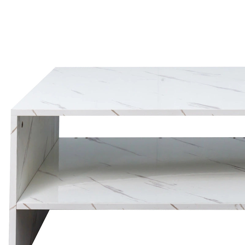 Modern Minimalist Stylish Coffee Table Double Layer Coffee Table with Open Storage, for Living Room, Black