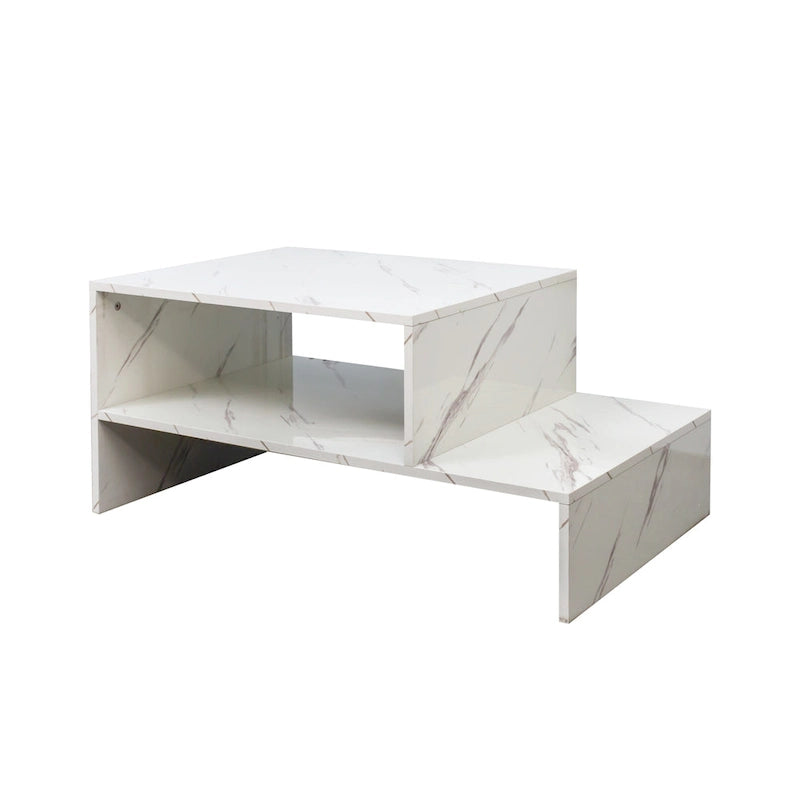 Modern Minimalist Stylish Coffee Table Double Layer Coffee Table with Open Storage, for Living Room, Black