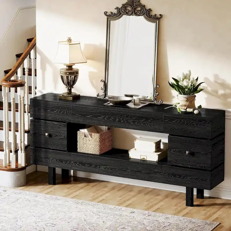 71 Inches Console Table with Storage Drawers, Farmhouse 2-Tier Entryway Table for Entrance with Display Shelf