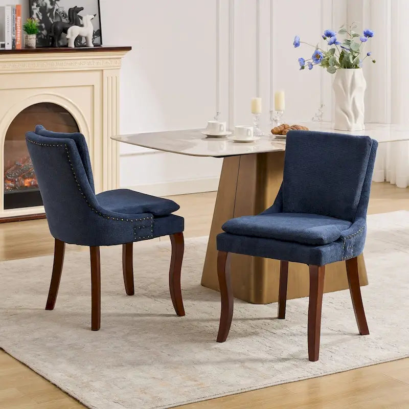Modern Chenille Upholstered Dining Chairs with Metal Legs, 2-Pack
