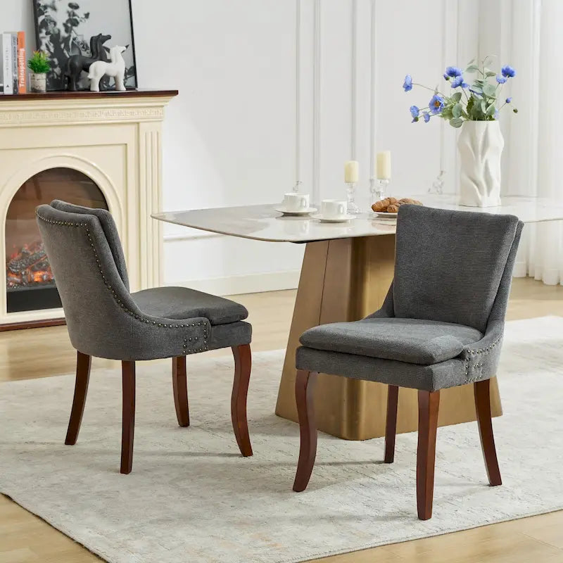 Modern Chenille Upholstered Dining Chairs with Metal Legs, 2-Pack