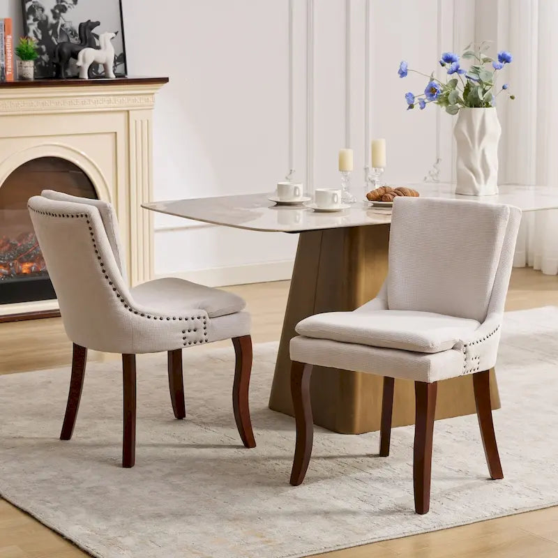 Modern Chenille Upholstered Dining Chairs with Metal Legs, 2-Pack