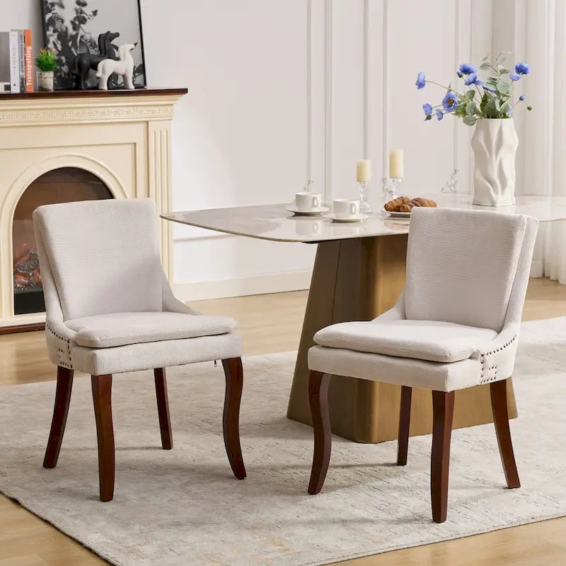 Modern Chenille Upholstered Dining Chairs with Metal Legs, 2-Pack