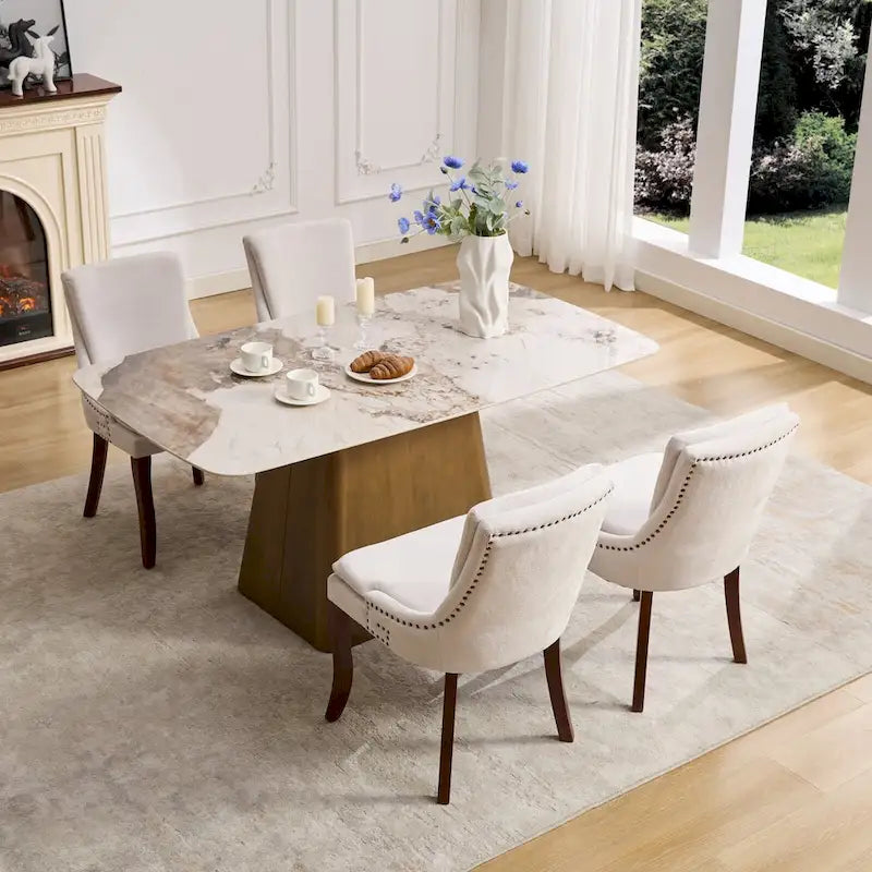 Modern Chenille Upholstered Dining Chairs with Metal Legs, 2-Pack
