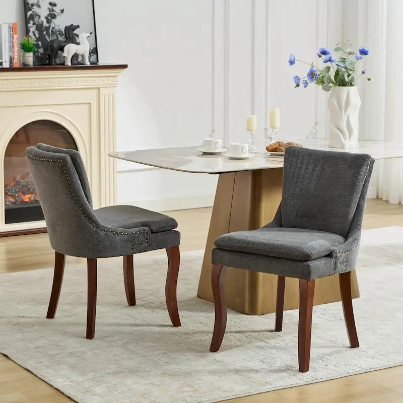 Modern Chenille Upholstered Dining Chairs with Metal Legs, 2-Pack