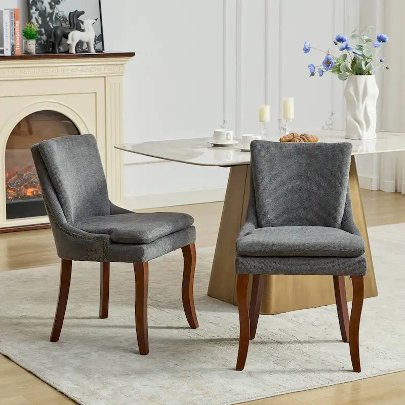 Modern Chenille Upholstered Dining Chairs with Metal Legs, 2-Pack