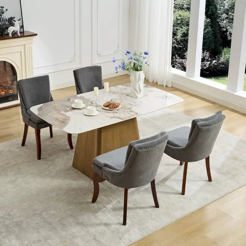 Modern Chenille Upholstered Dining Chairs with Metal Legs, 2-Pack