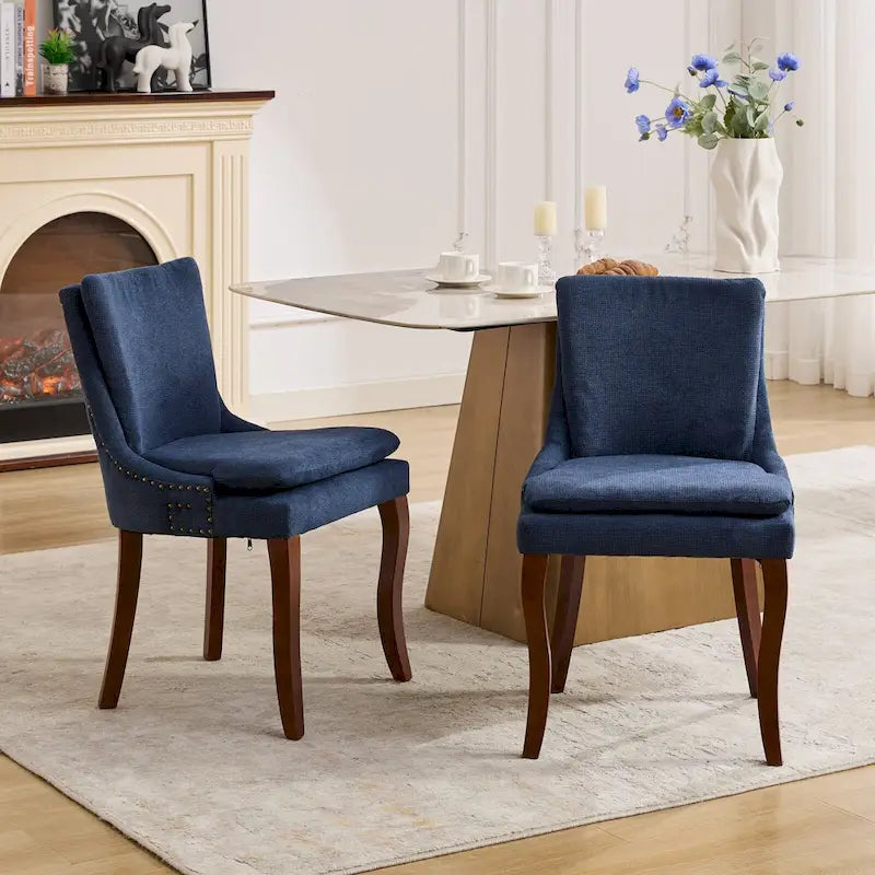 Modern Chenille Upholstered Dining Chairs with Metal Legs, 2-Pack
