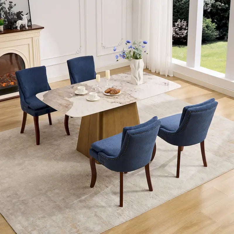Modern Chenille Upholstered Dining Chairs with Metal Legs, 2-Pack