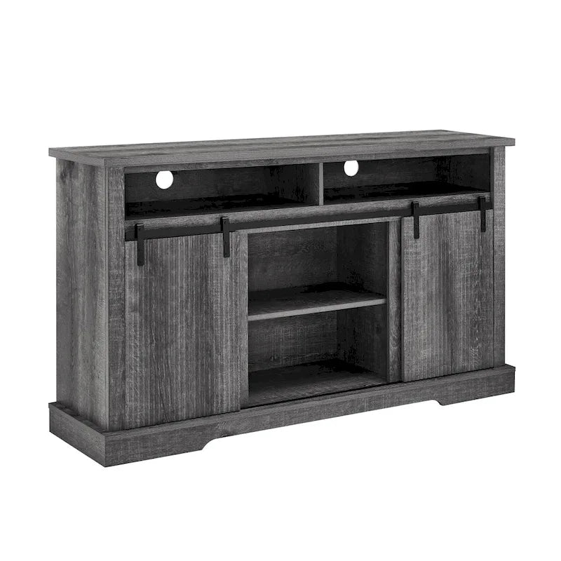 Rustic Sliding Barn Door TV Stand with Upper Lower Storage Shelf and Adjustable Shelves for Living Room