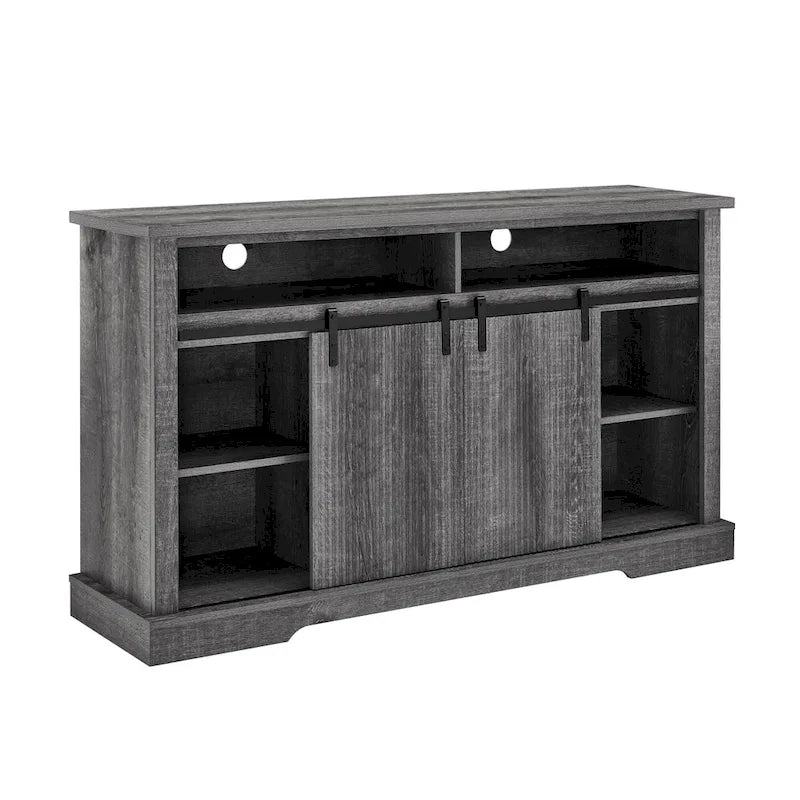 Rustic Sliding Barn Door TV Stand with Upper Lower Storage Shelf and Adjustable Shelves for Living Room