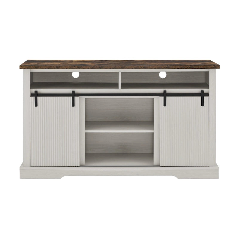 Rustic Sliding Barn Door TV Stand with Upper Lower Storage Shelf and Adjustable Shelves for Living Room