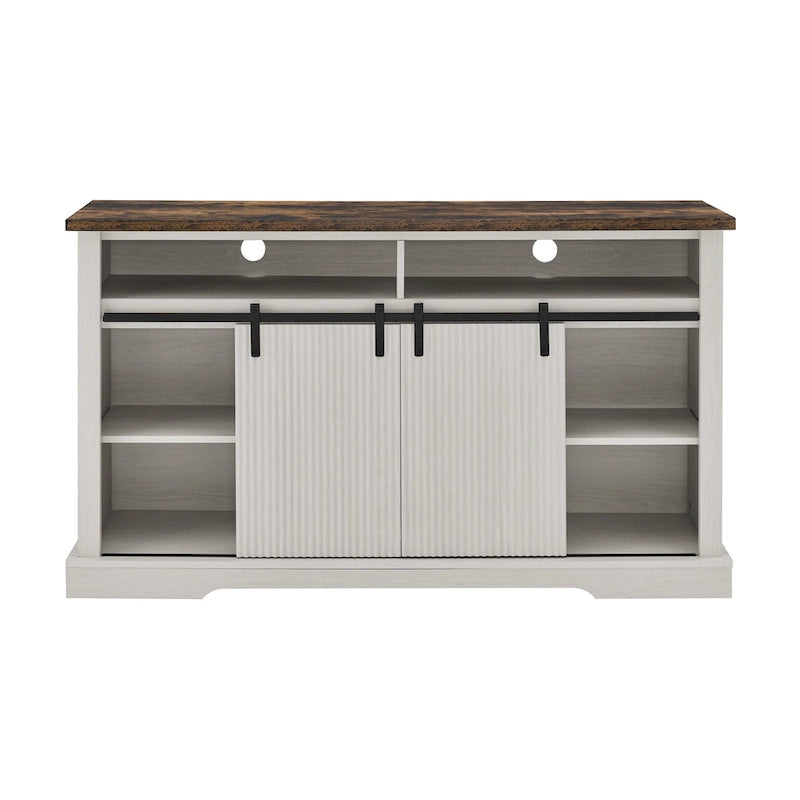 Rustic Sliding Barn Door TV Stand with Upper Lower Storage Shelf and Adjustable Shelves for Living Room