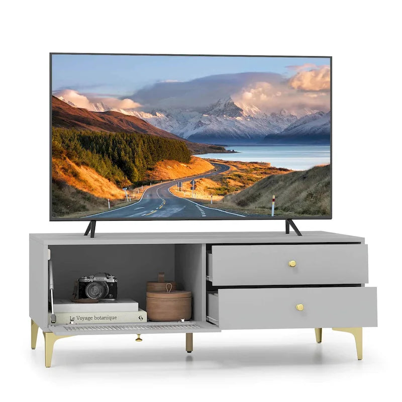 Modern TV Stand with Open Shelves and Cable Management, Fits TVs up to 65 inches