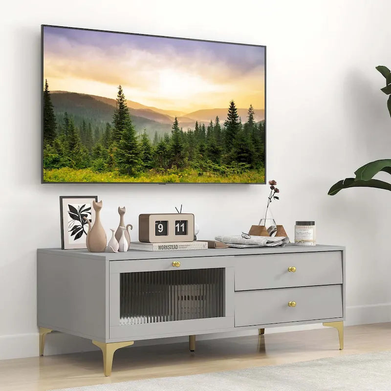 Modern TV Stand with Open Shelves and Cable Management, Fits TVs up to 65 inches