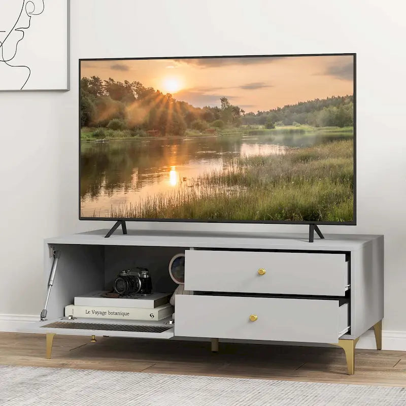 Modern TV Stand with Open Shelves and Cable Management, Fits TVs up to 65 inches