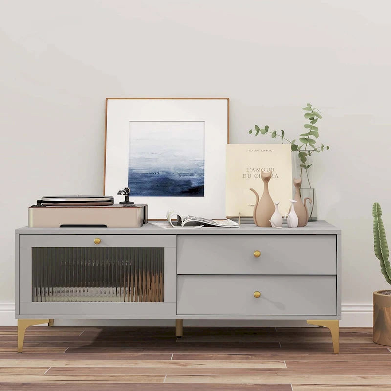 Modern TV Stand with Open Shelves and Cable Management, Fits TVs up to 65 inches