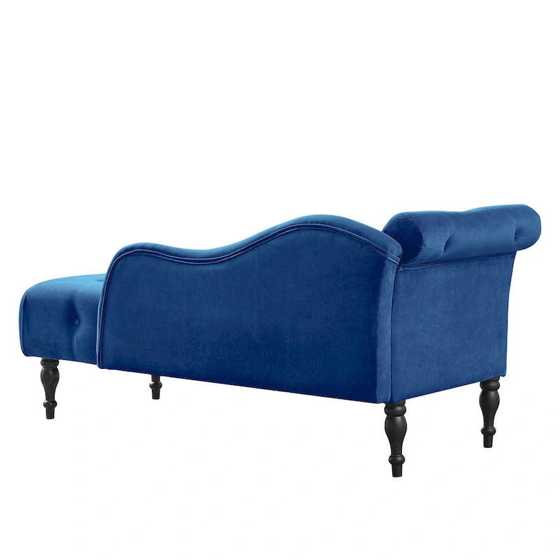 Modern 60.6 Velvet Upholstered Buttons Tufted Chaise Lounge Chair with Solid Wood Legs and Nailheads