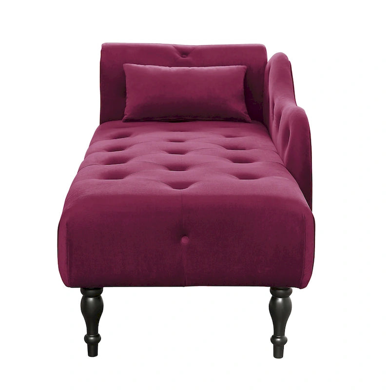 Modern 60.6 Velvet Upholstered Buttons Tufted Chaise Lounge Chair with Solid Wood Legs and Nailheads