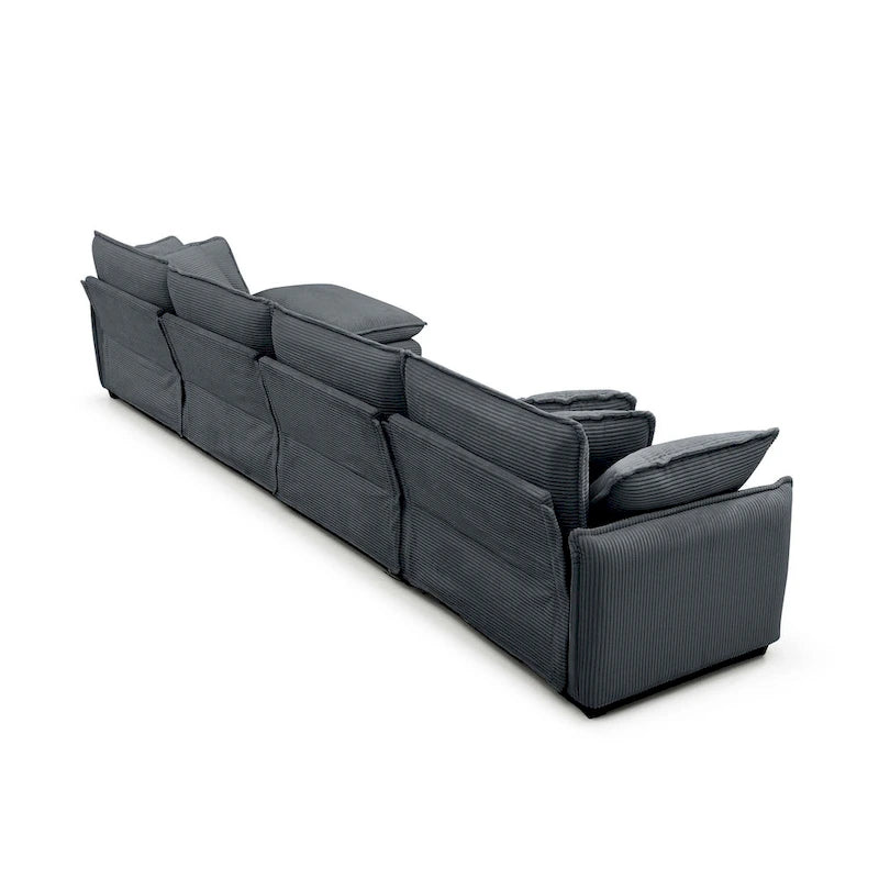 Grey 150 Corduroy 4-Seater Modular Sectional Sofa, 6 Pillows & Free Combination