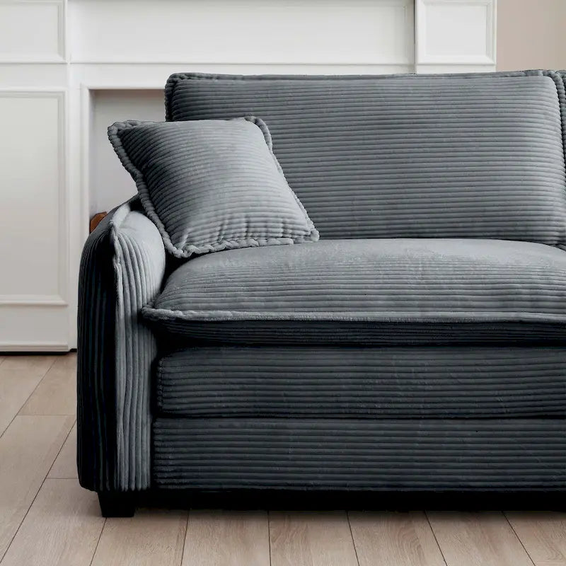 Grey 150 Corduroy 4-Seater Modular Sectional Sofa, 6 Pillows & Free Combination