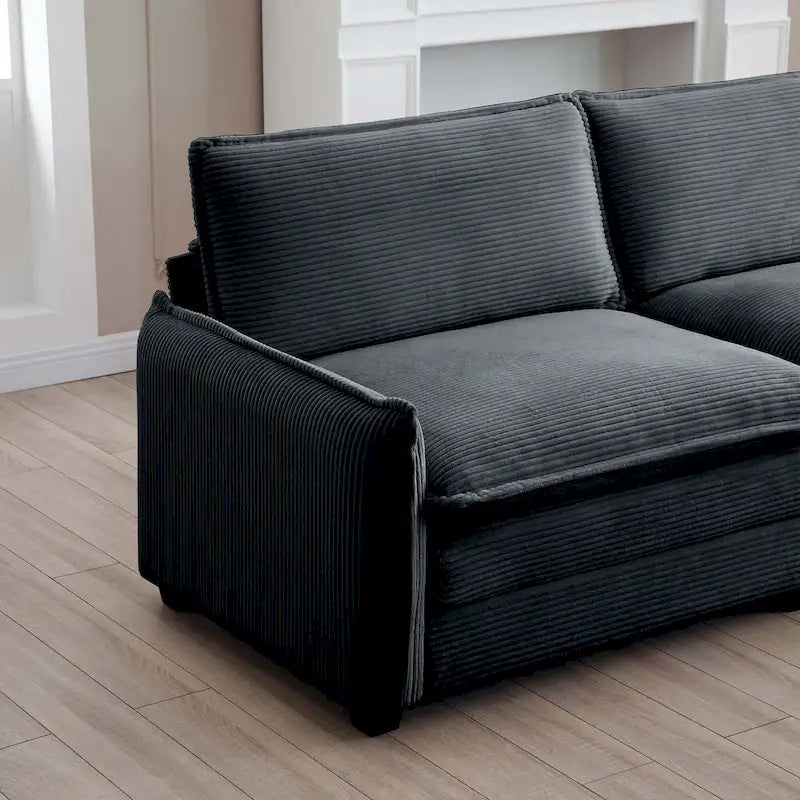 Grey 150 Corduroy 4-Seater Modular Sectional Sofa, 6 Pillows & Free Combination
