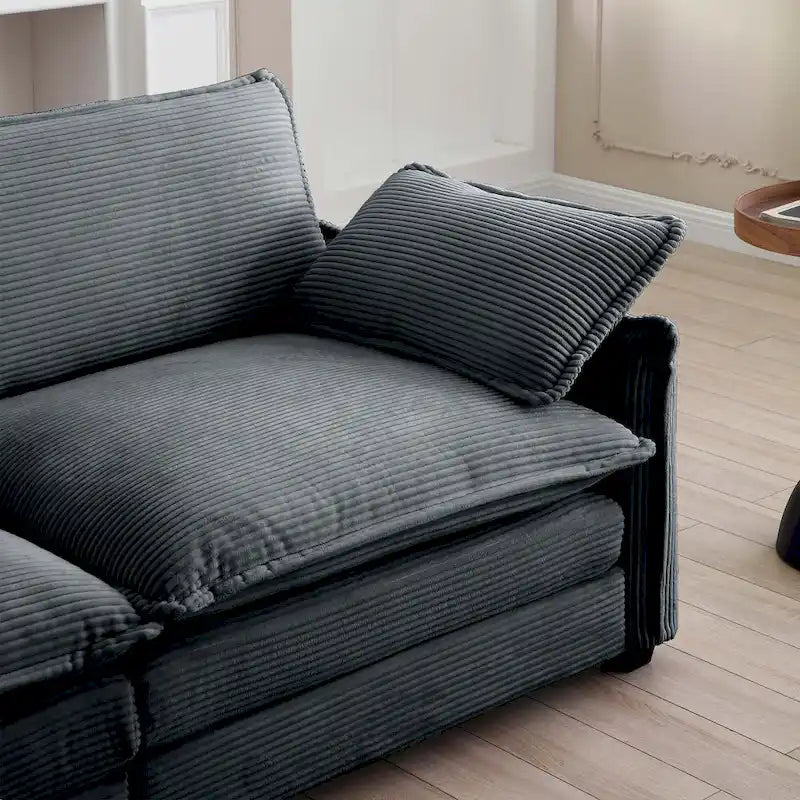 Grey 150 Corduroy 4-Seater Modular Sectional Sofa, 6 Pillows & Free Combination