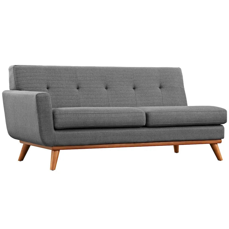Mid-Century Modern Upholstered Left-Arm Loveseat, Azure