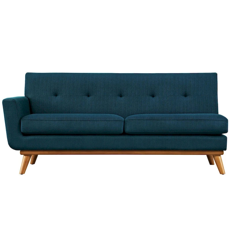 Mid-Century Modern Upholstered Left-Arm Loveseat, Azure
