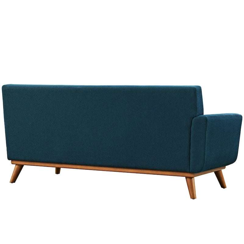 Mid-Century Modern Upholstered Left-Arm Loveseat, Azure