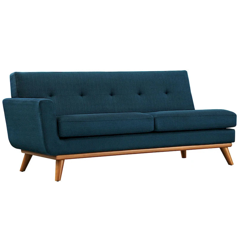 Mid-Century Modern Upholstered Left-Arm Loveseat, Azure