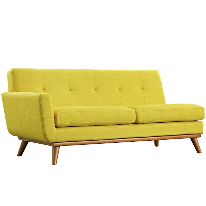 Mid-Century Modern Upholstered Left-Arm Loveseat, Azure