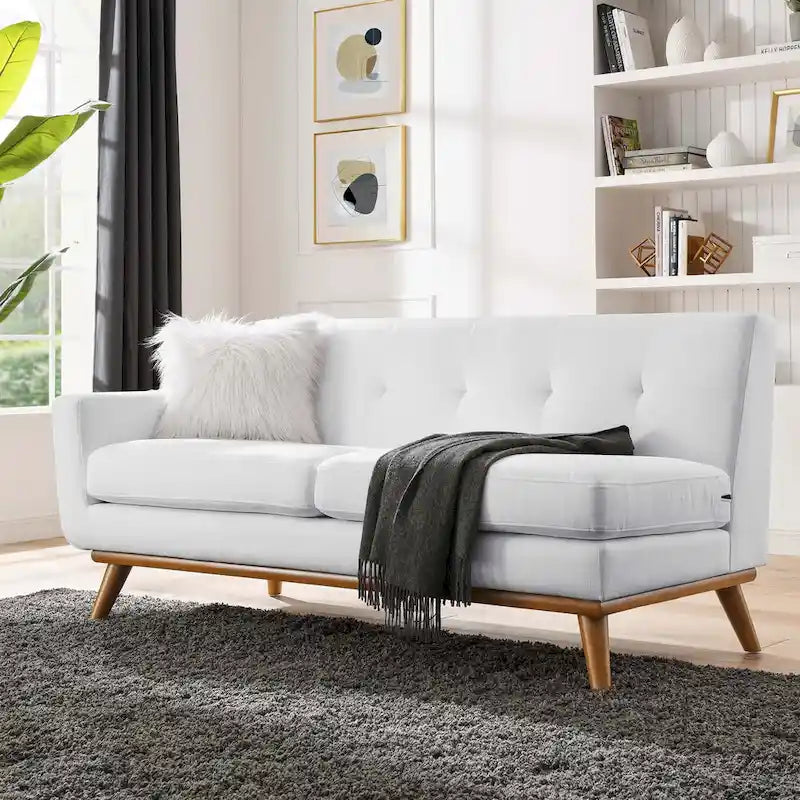 Mid-Century Modern Upholstered Left-Arm Loveseat, Azure